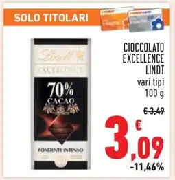 Conad Cioccolato Excellence Lindt offerta