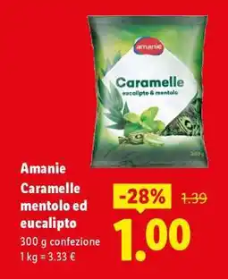 Lidl Amanie Caramelle mentolo ed eucalipto offerta