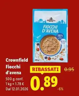 Lidl Crownfield Fiocchi d'avena offerta