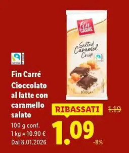Lidl Fin Carré Cioccolato al latte con caramello salato offerta