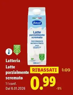 Lidl Latteria Latte parzialmente scremato offerta