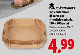 Lidl Masterpro Set contenitori di carta per friggitrice ad aria, 120 o 200 pezzi offerta