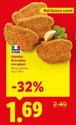 Lidl Cotoletta di tacchino con spinaci offerta
