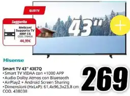 MediaWorld Hisense Smart TV 43" 43E7Q offerta