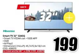 MediaWorld Hisense Smart TV 32" 32A5Q offerta