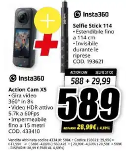 MediaWorld Insta360 Action Cam X5 + Selfie Stick 114 offerta