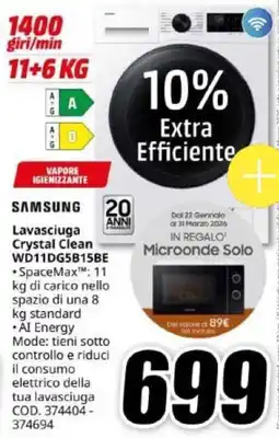 MediaWorld SAMSUNG Lavasciuga Crystal Clean WD11DG5B15BE offerta