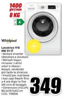MediaWorld Whirlpool Lavatrice FFB 846 SV IT offerta