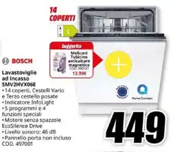 MediaWorld BOSCH Lavastoviglie ad incasso SMV2HVX06E offerta