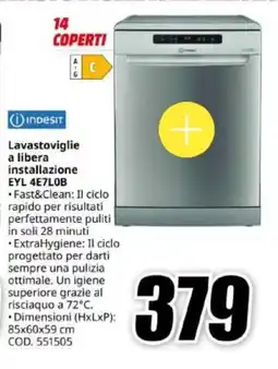MediaWorld Indesit Lavastoviglie a libera installazione EYL 4E7LOB offerta