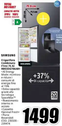 MediaWorld SAMSUNG Frigorifero Combinato F1rst 75 AI RB53DG706AB1 offerta
