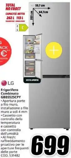 MediaWorld LG Frigorifero Combinato GBBS525CPY offerta