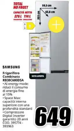 MediaWorld SAMSUNG Frigorifero Combinato RB38C600DSA offerta