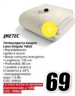 MediaWorld IMETEC Termocoperta Adapto Lana Singola 16632 offerta