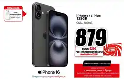 MediaWorld iPhone 16 Plus 128GB offerta
