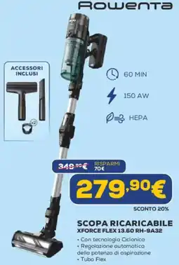 Euronics Rowenta SCOPA RICARICABILE XFORCE FLEX 13.60 RH-9A32 offerta