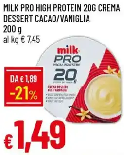 Galassia Milk pro high protein 20g crema dessert cacao/vaniglia offerta