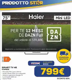 Euronics Haier SMART TV 4K H75M90E offerta
