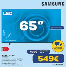 Euronics SAMSUNG SMART TV 4K 65U7000F offerta
