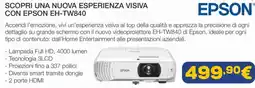 Euronics EPSON SCOPRI UNA NUOVA ESPERIENZA VISIVA CON EPSON EH-TW840 offerta