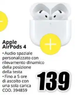 MediaWorld Apple AirPods 4 offerta