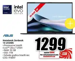 MediaWorld ASUS Notebook Zenbook 14 UX3405 offerta