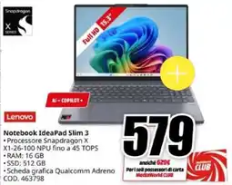 MediaWorld Lenovo Notebook IdeaPad Slim 3 offerta