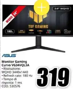MediaWorld ASUS Monitor Gaming Curvo VG34VQL3A offerta