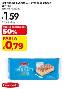 Bennet Merendine farcite al latte o al cacao BENNET offerta