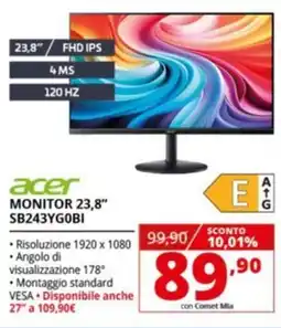Comet acer MONITOR 23,8″ SB243YGOBI offerta