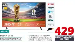 Comet Hisense 65A69Q Smart TV 65" 4K Dolby Vision/HDR 10+/HLG offerta
