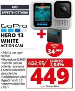 Comet Gopro hero 13 white action cam offerta