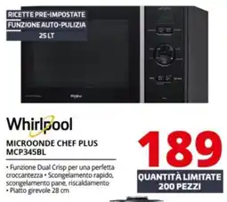 Comet Whirlpool MICROONDE CHEF PLUS MCP345BL offerta