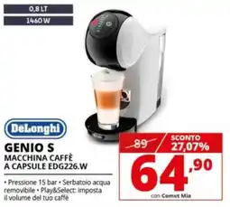 Comet DeLonghi GENIO S MACCHINA CAFFÈ A CAPSULE EDG226.W offerta