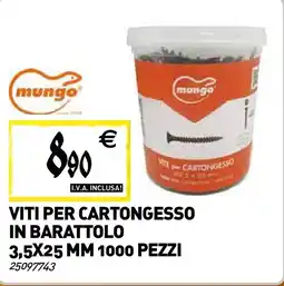 Tecnomat Mungo Viti per cartongesso in barattolo 3,5X25 MM 1000 pezzi offerta