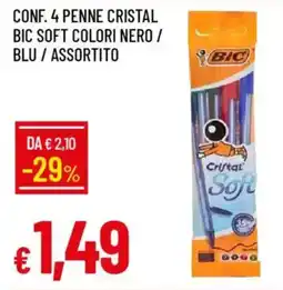 Galassia Conf. 4 penne cristal bic soft colori nero / blu offerta