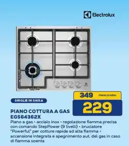 Euronics Electrolux PIANO COTTURA A GAS EGS64362X offerta