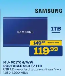 Euronics SAMSUNG MU-PC1TOH/WW PORTABLE SSD T7 1TB offerta