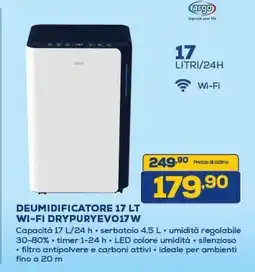 Euronics argo DEUMIDIFICATORE 17 LT WI-FI DRYPURYEVO17W offerta