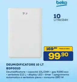 Euronics beko DEUMIDIFICATORE 10 LT BDP0010 offerta