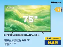 Euronics Hisense 75E79Q-SMART TV QLED 75" offerta
