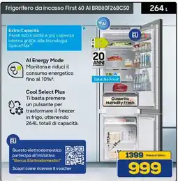 Euronics SAMSUNG Frigorifero da incasso First 60 AI BRB80F26BCS0 offerta