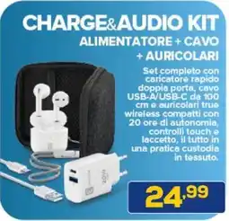 Euronics Cellularline charge&audio kit alimentatore + cavo + auricolari offerta