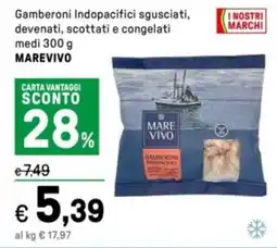 Iper La Grande Gamberoni Indopacifici sgusciati, devenati, scottati e congelati medi MAREVIVO offerta