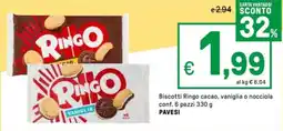 Iper La Grande Biscotti Ringo cacao, vaniglia o nocciola PAVESI offerta