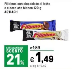 Iper La Grande Filipinos con cioccolato al latte o cioccolato bianco ARTIACH offerta