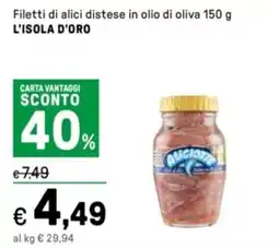 Iper La Grande Filetti di alici distese in olio di oliva L'ISOLA D'ORO offerta