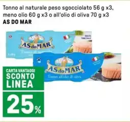 Iper La Grande Tonno al naturale peso sgocciolato , meno olio 60 g x3 o all'olio di oliva AS DO MAR offerta