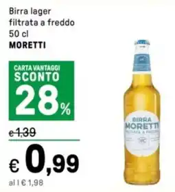 Iper La Grande Birra lager filtrata a freddo MORETTI offerta