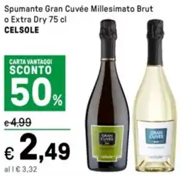 Iper La Grande Spumante Gran Cuvée Millesimato Brut o Extra Dry CELSOLE offerta